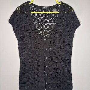 Axcess a Liz Claiborne Company Black Knit Button-Up See Through  Top Size XL